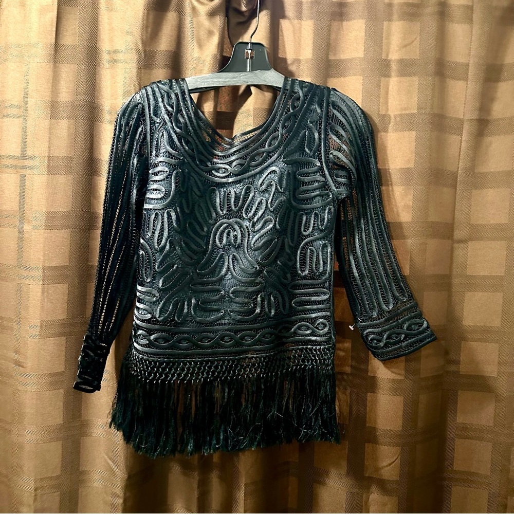 Embroidered Tassel Black Blouse size 40